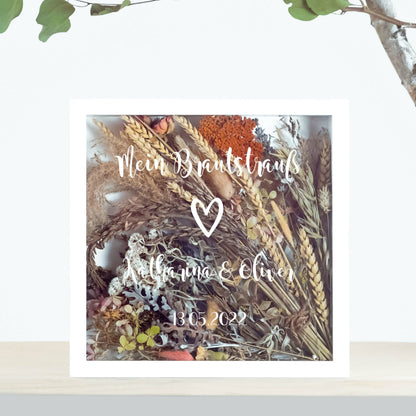 Brautstraußrahmen | Schlicht | Personalisiert | Hochzeit | Blumen | Dried Flower | Erinnerung | Deko | Wanddeko