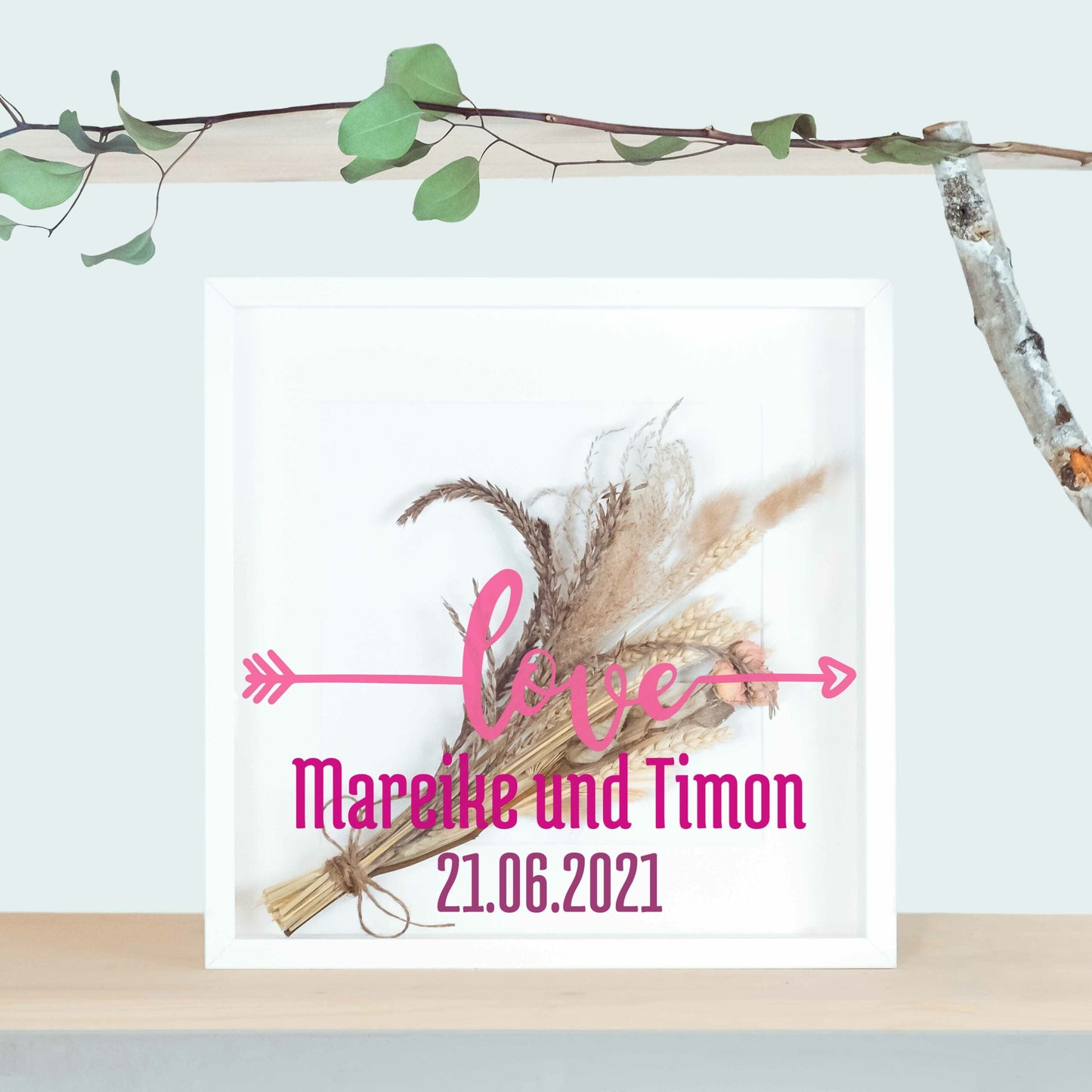 Personalisierter Brautstraußrahmen Pink