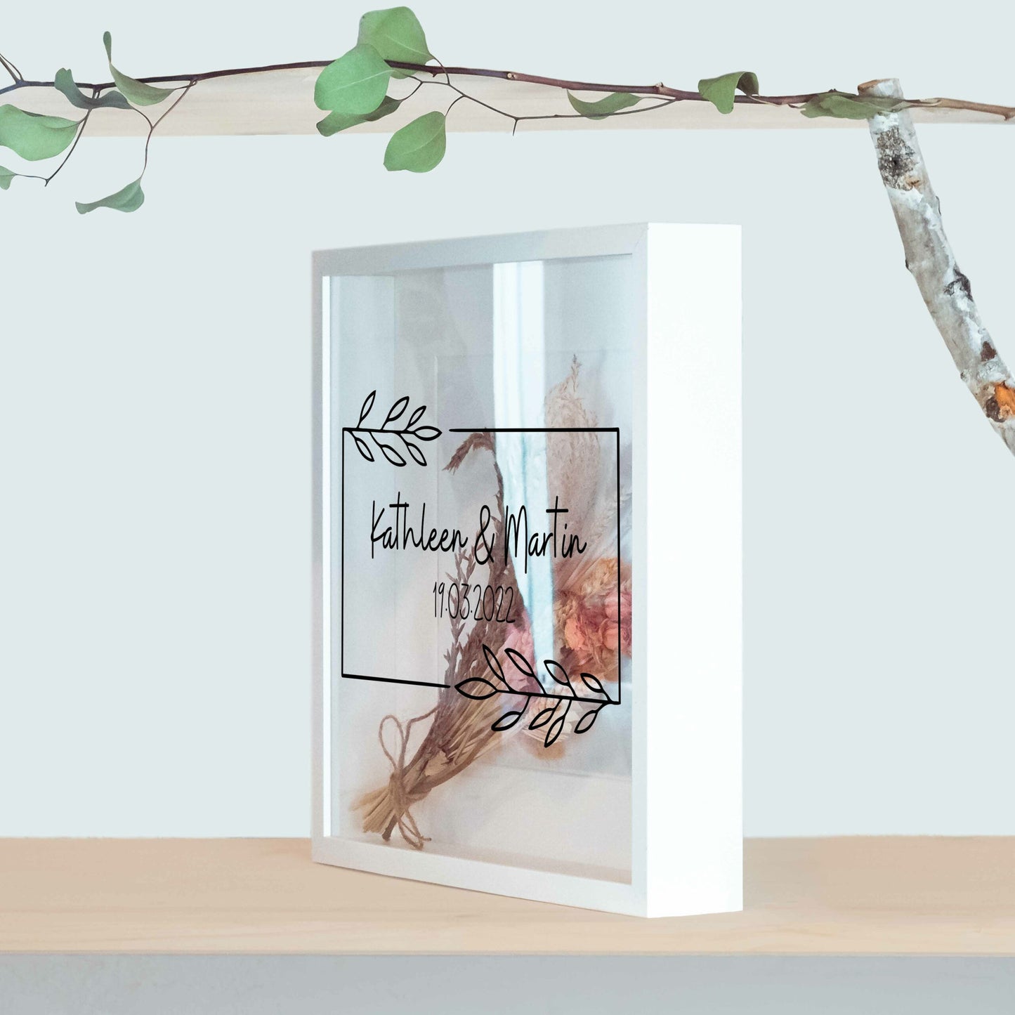 Brautstraußrahmen | Blätter | Personalisiert | Hochzeit | Blumen | Dried Flower | Erinnerung | Deko | Wanddeko