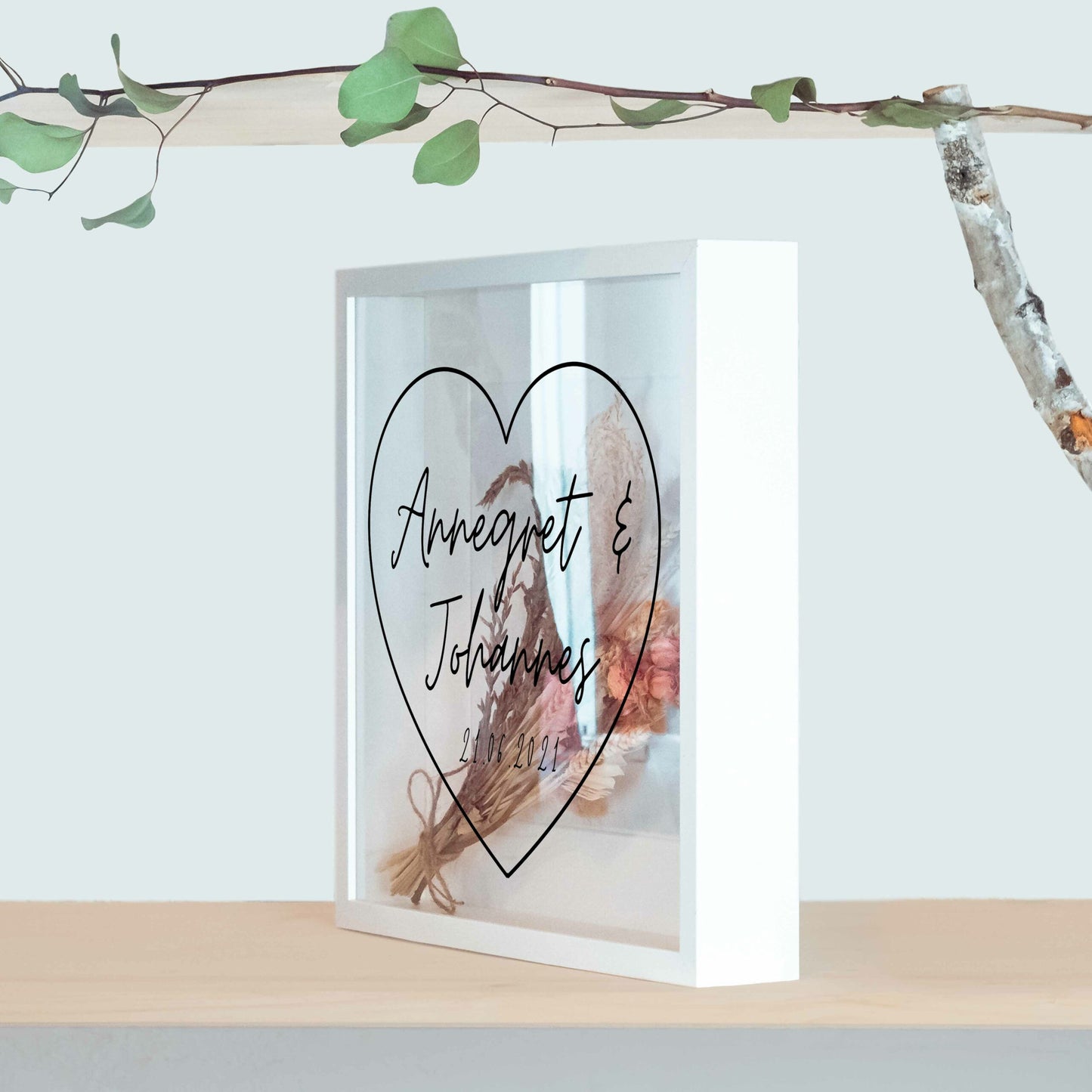 Brautstraußrahmen | Herz | Personalisiert | Hochzeit | Blumen | Dried Flower | Erinnerung | Deko | Wanddeko