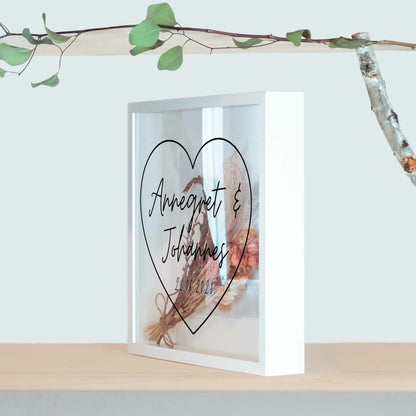 Brautstraußrahmen | Herz | Personalisiert | Hochzeit | Blumen | Dried Flower | Erinnerung | Deko | Wanddeko