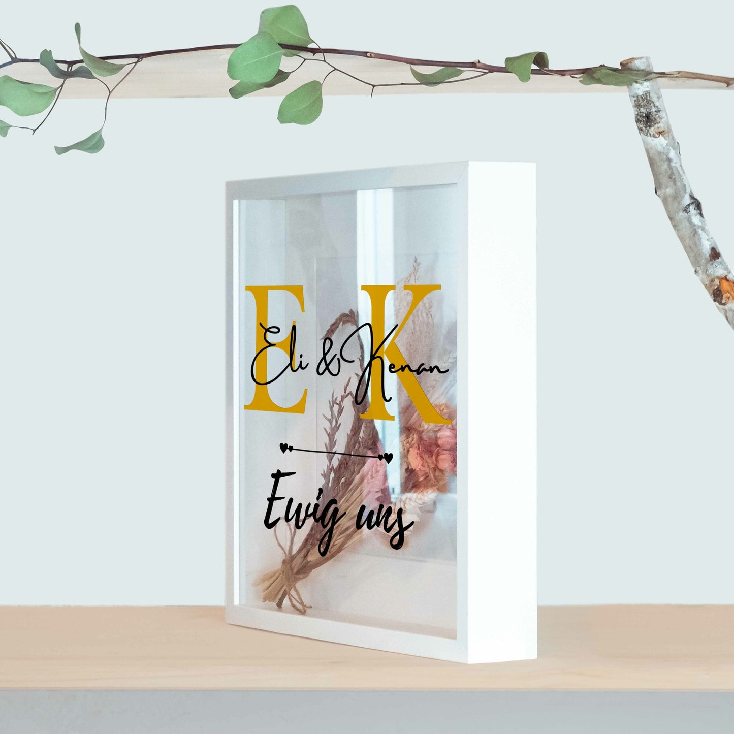Brautstraußrahmen | Initialen | Personalisiert | Hochzeit | Blumen | Dried Flower | Erinnerung | Deko | Wanddeko