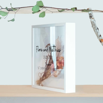 Brautstraußrahmen | Koordinaten | Personalisiert | Hochzeit | Blumen | Dried Flower | Erinnerung | Deko | Wanddeko