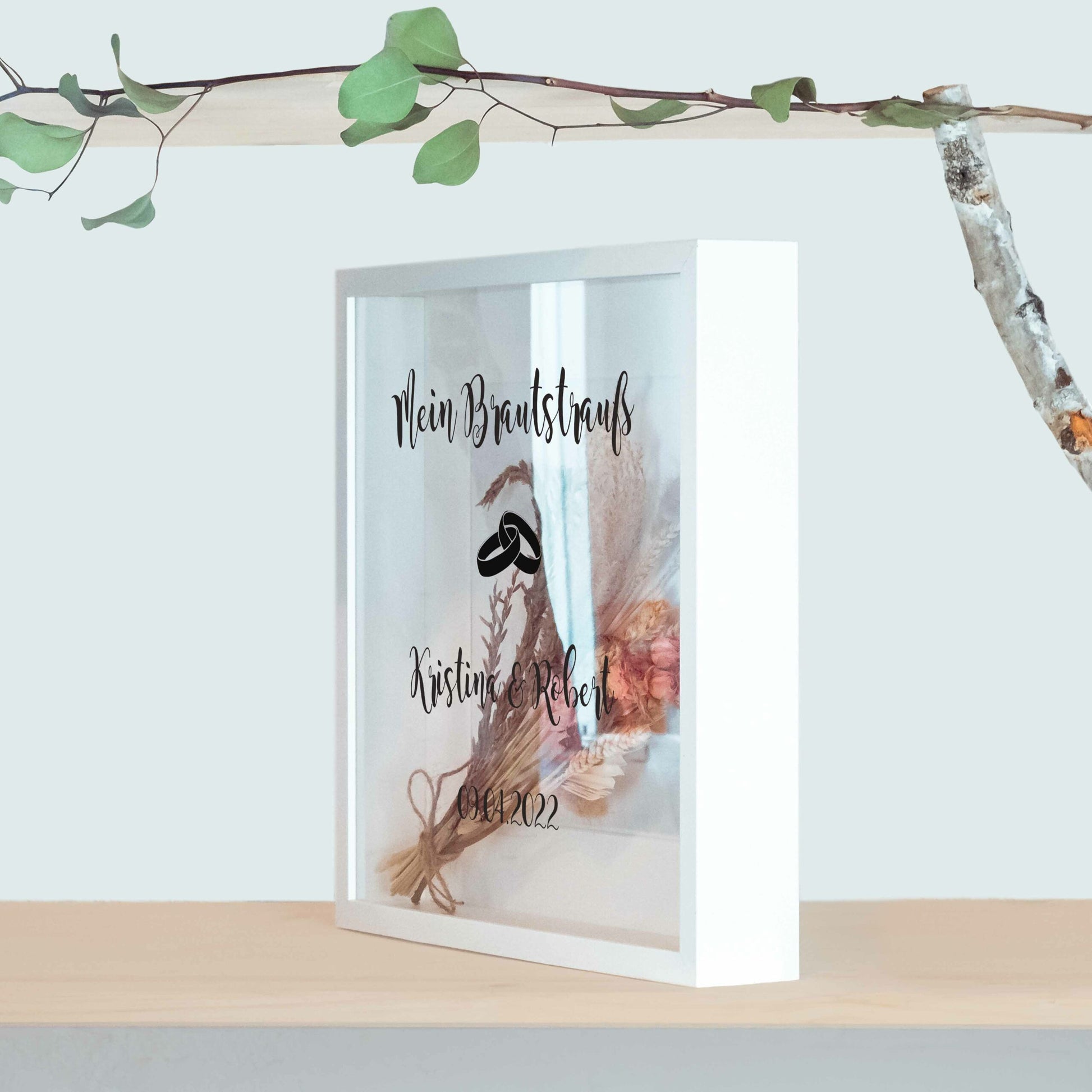 Brautstraußrahmen | Ringe | Personalisiert | Hochzeit | Blumen | Dried Flower | Erinnerung | Deko | Wanddeko
