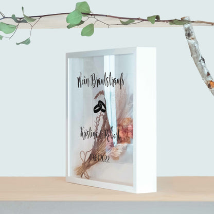 Brautstraußrahmen | Ringe | Personalisiert | Hochzeit | Blumen | Dried Flower | Erinnerung | Deko | Wanddeko