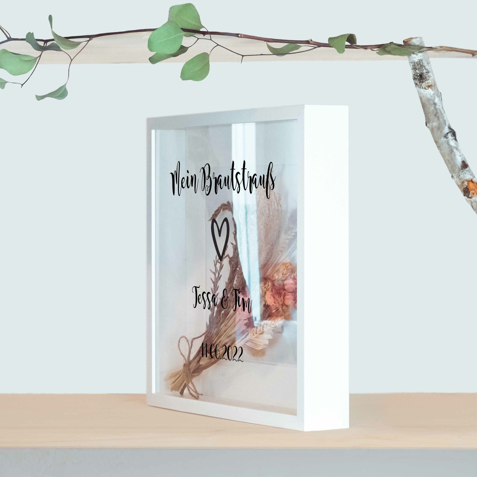 Brautstraußrahmen | Schlicht | Personalisiert | Hochzeit | Blumen | Dried Flower | Erinnerung | Deko | Wanddeko