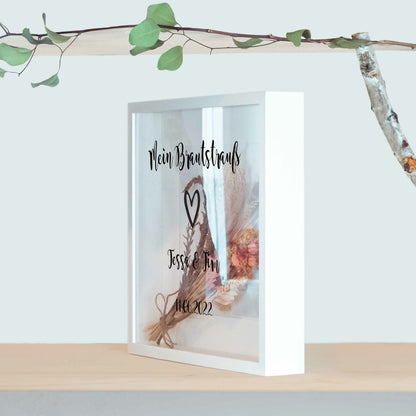 Brautstraußrahmen | Schlicht | Personalisiert | Hochzeit | Blumen | Dried Flower | Erinnerung | Deko | Wanddeko