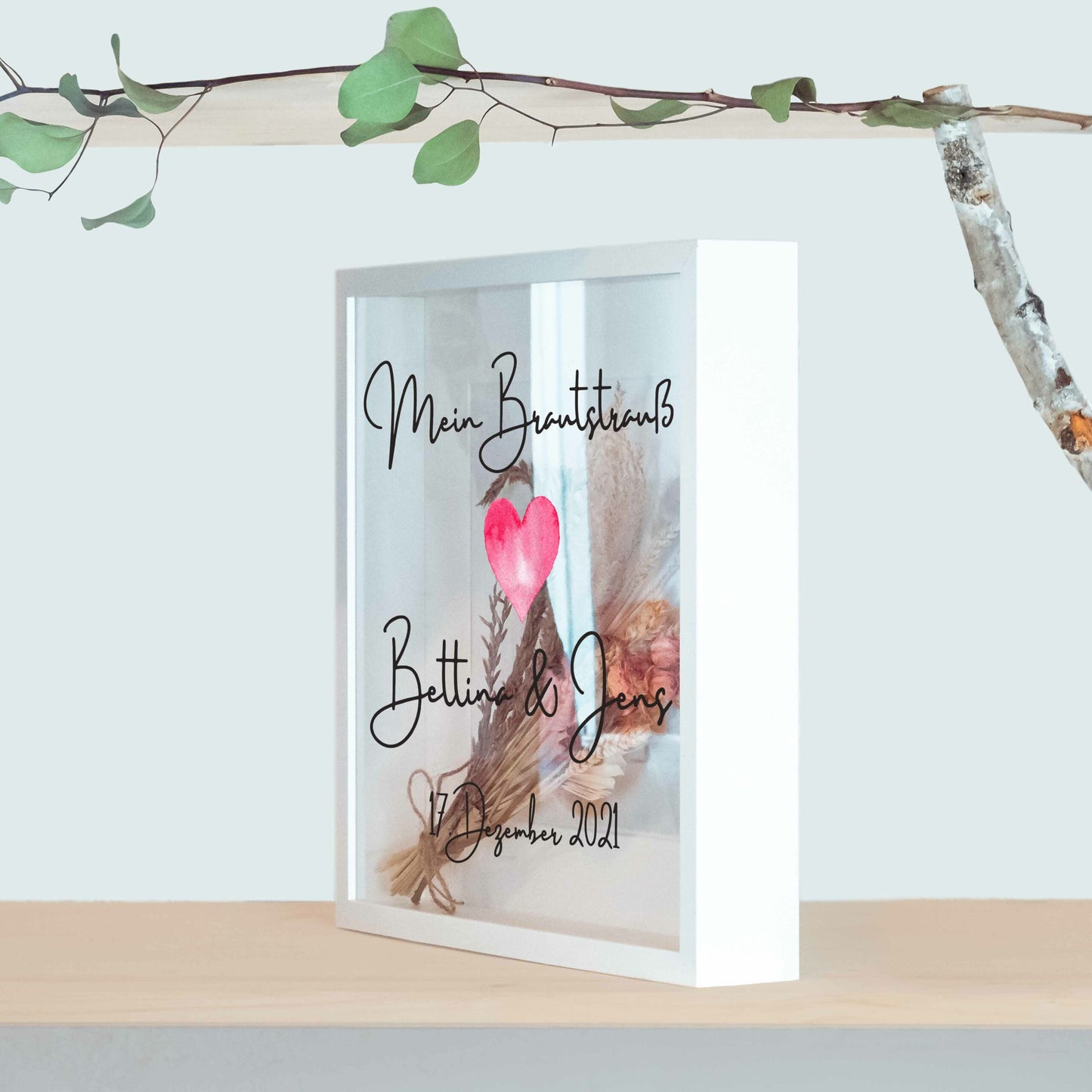 Brautstraußrahmen | Stempel | Personalisiert | Hochzeit | Blumen | Dried Flower | Erinnerung | Deko | Wanddeko