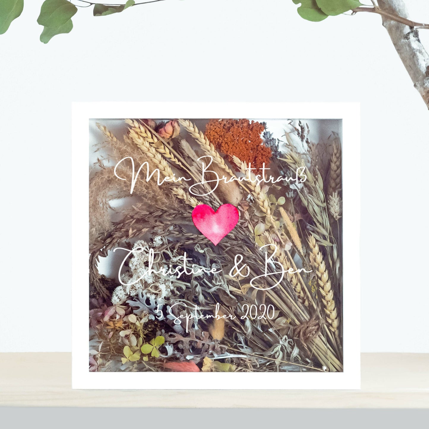 Brautstraußrahmen | Stempel | Personalisiert | Hochzeit | Blumen | Dried Flower | Erinnerung | Deko | Wanddeko