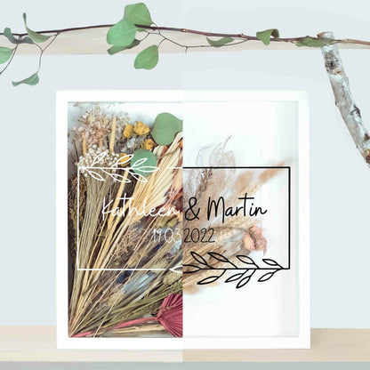 Brautstraußrahmen | Blätter | Personalisiert | Hochzeit | Blumen | Dried Flower | Erinnerung | Deko | Wanddeko