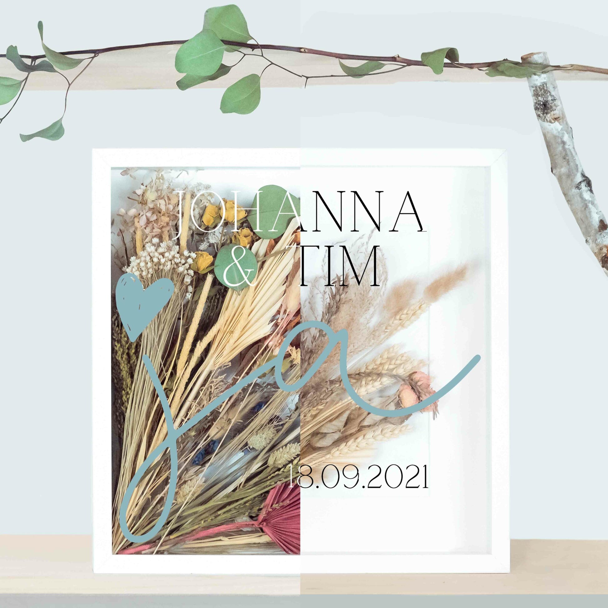 Brautstraußrahmen | Ja | Personalisiert | Hochzeit | Blumen | Dried Flower | Erinnerung | Deko | Wanddeko