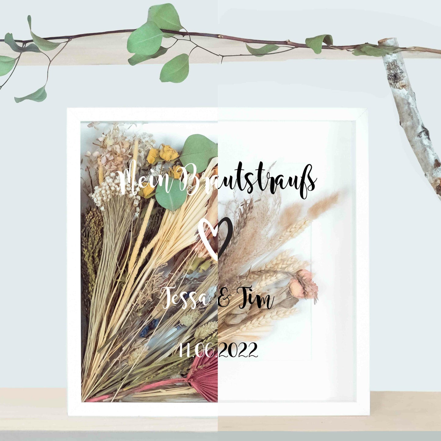 Brautstraußrahmen | Schlicht | Personalisiert | Hochzeit | Blumen | Dried Flower | Erinnerung | Deko | Wanddeko