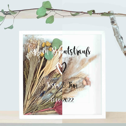 Brautstraußrahmen | Schlicht | Personalisiert | Hochzeit | Blumen | Dried Flower | Erinnerung | Deko | Wanddeko