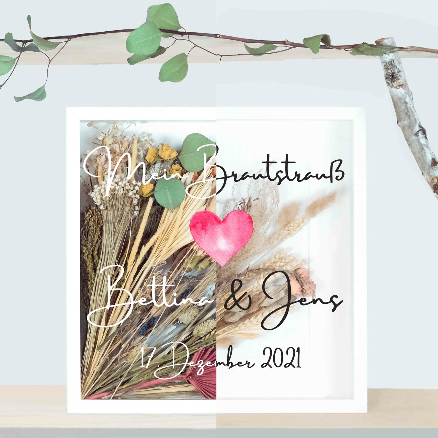 Brautstraußrahmen | Stempel | Personalisiert | Hochzeit | Blumen | Dried Flower | Erinnerung | Deko | Wanddeko