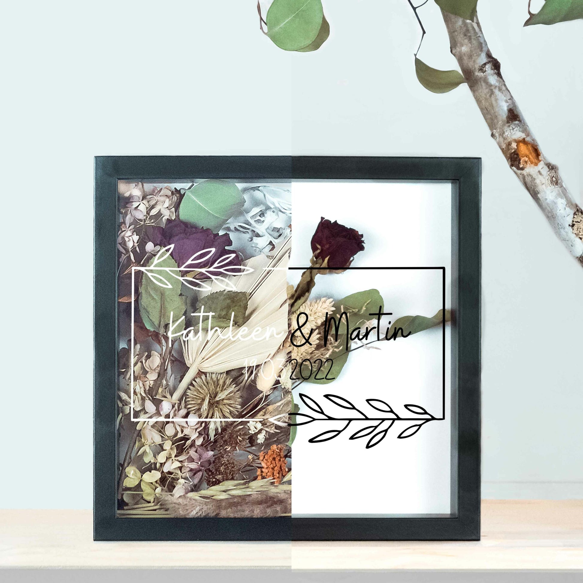 Brautstraußrahmen | Blätter | Personalisiert | Hochzeit | Blumen | Dried Flower | Erinnerung | Deko | Wanddeko