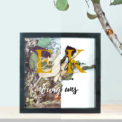 Brautstraußrahmen | Initialen | Personalisiert | Hochzeit | Blumen | Dried Flower | Erinnerung | Deko | Wanddeko