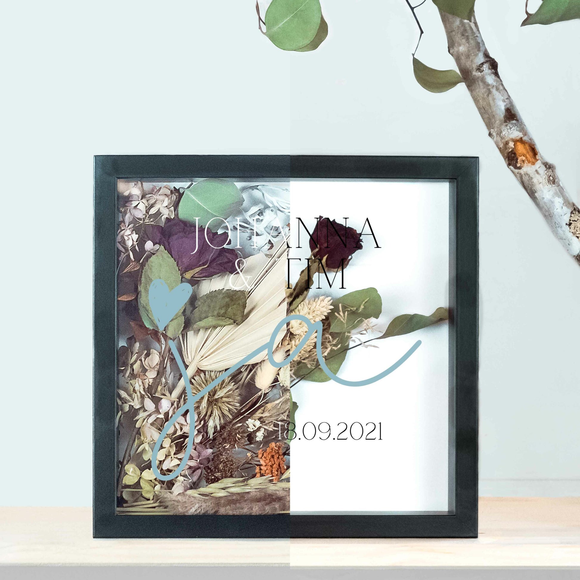 Brautstraußrahmen | Ja | Personalisiert | Hochzeit | Blumen | Dried Flower | Erinnerung | Deko | Wanddeko