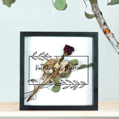 Brautstraußrahmen | Blätter | Personalisiert | Hochzeit | Blumen | Dried Flower | Erinnerung | Deko | Wanddeko