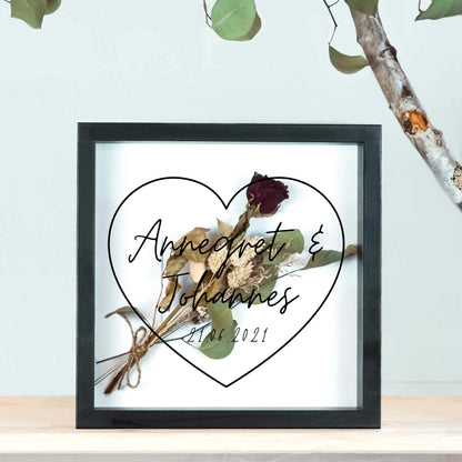 Brautstraußrahmen | Herz | Personalisiert | Hochzeit | Blumen | Dried Flower | Erinnerung | Deko | Wanddeko