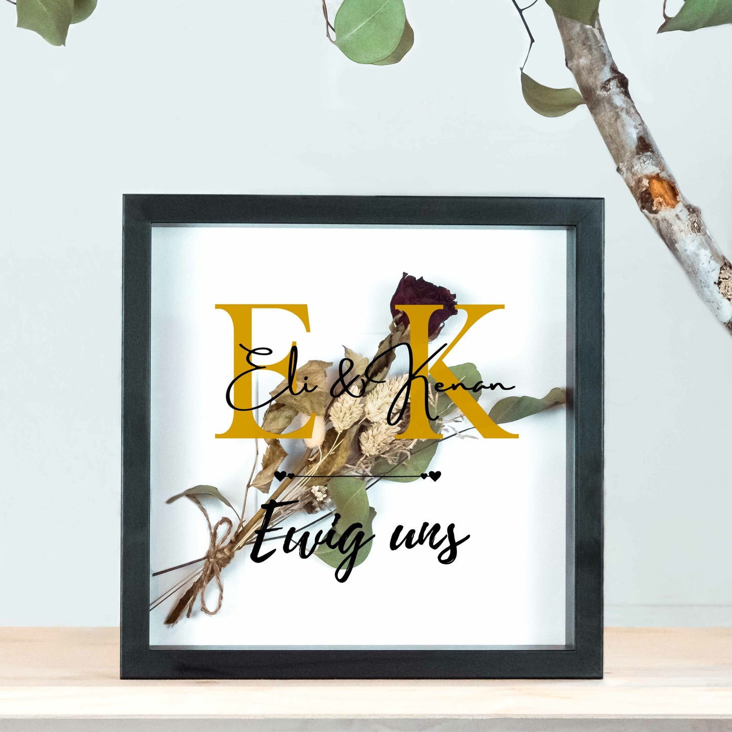 Brautstraußrahmen | Initialen | Personalisiert | Hochzeit | Blumen | Dried Flower | Erinnerung | Deko | Wanddeko