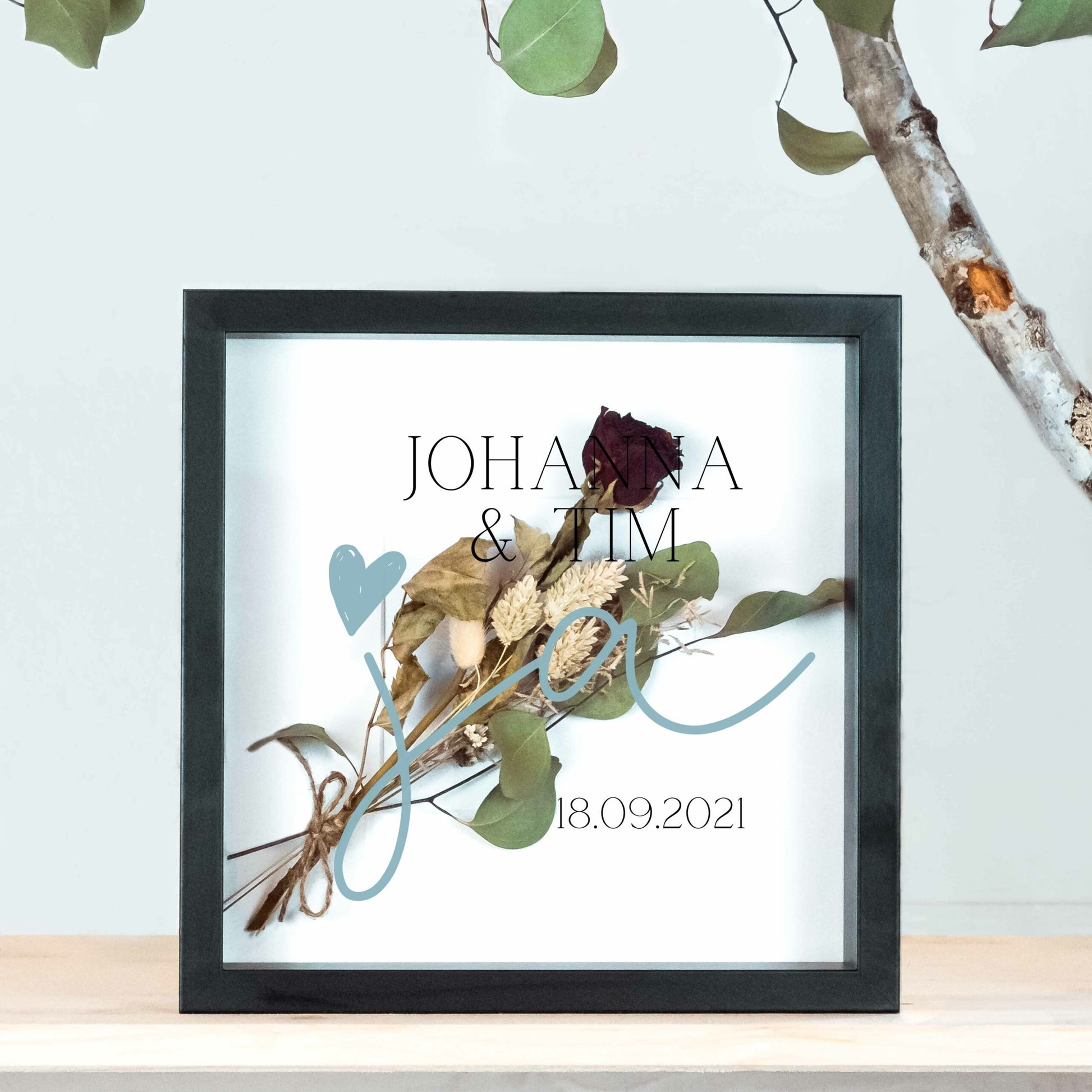 Brautstraußrahmen | Ja | Personalisiert | Hochzeit | Blumen | Dried Flower | Erinnerung | Deko | Wanddeko