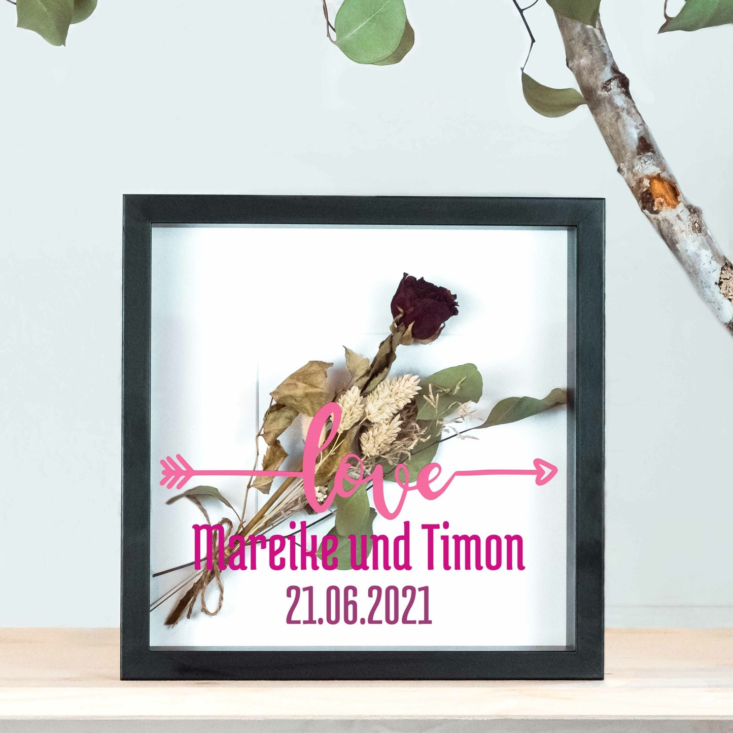 Brautstraußrahmen | Pink | Personalisiert | Hochzeit | Blumen | Dried Flower | Erinnerung | Deko | Wanddeko