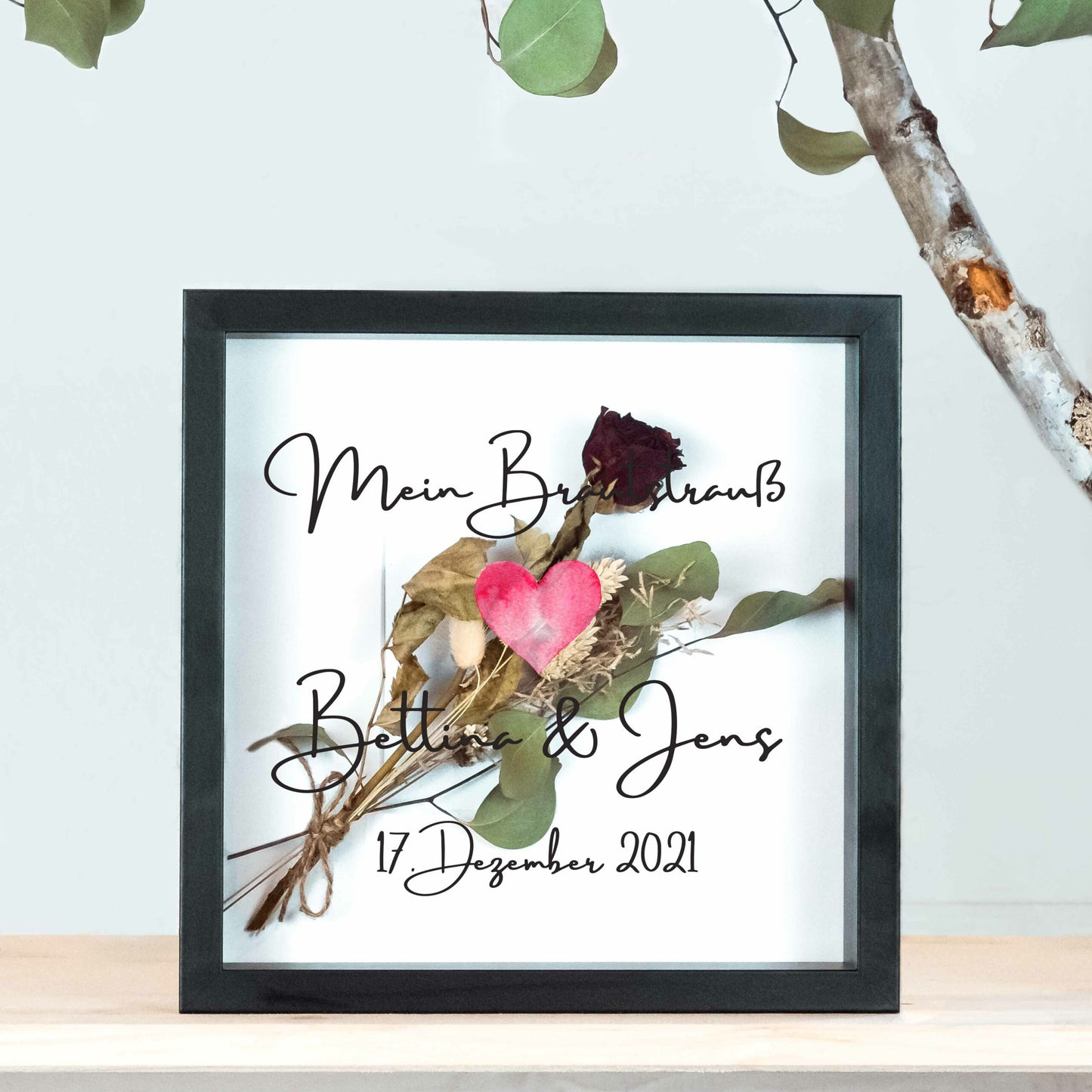 Brautstraußrahmen | Stempel | Personalisiert | Hochzeit | Blumen | Dried Flower | Erinnerung | Deko | Wanddeko