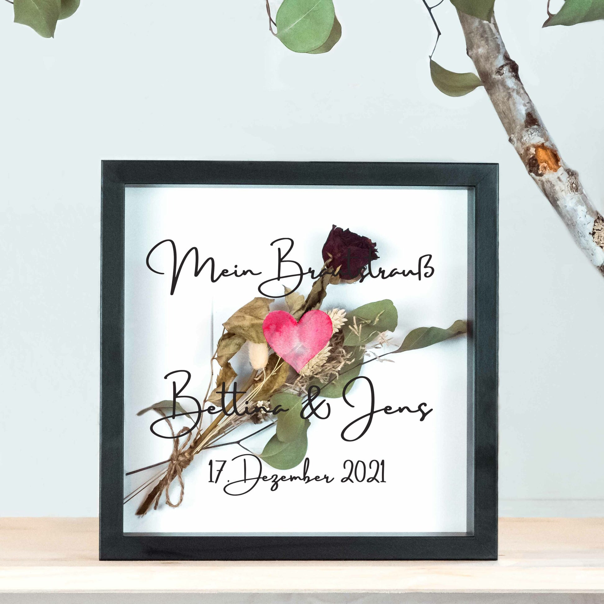 Brautstraußrahmen | Stempel | Personalisiert | Hochzeit | Blumen | Dried Flower | Erinnerung | Deko | Wanddeko