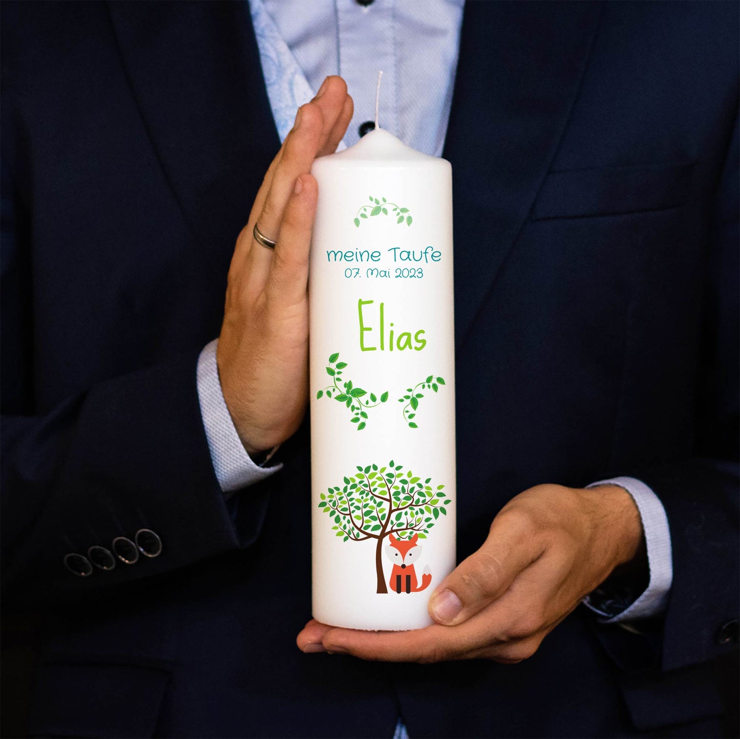 Personalisierte Taufkerze Baum & Fuchs