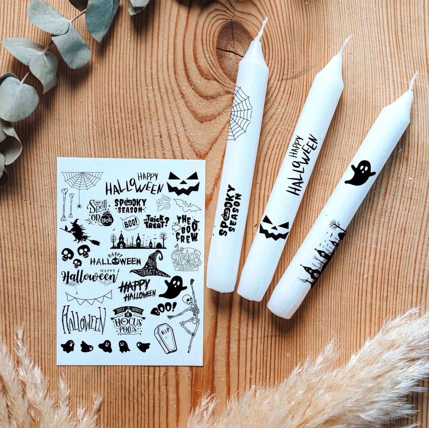 Kerzentattoo-Set Halloween Monochrom