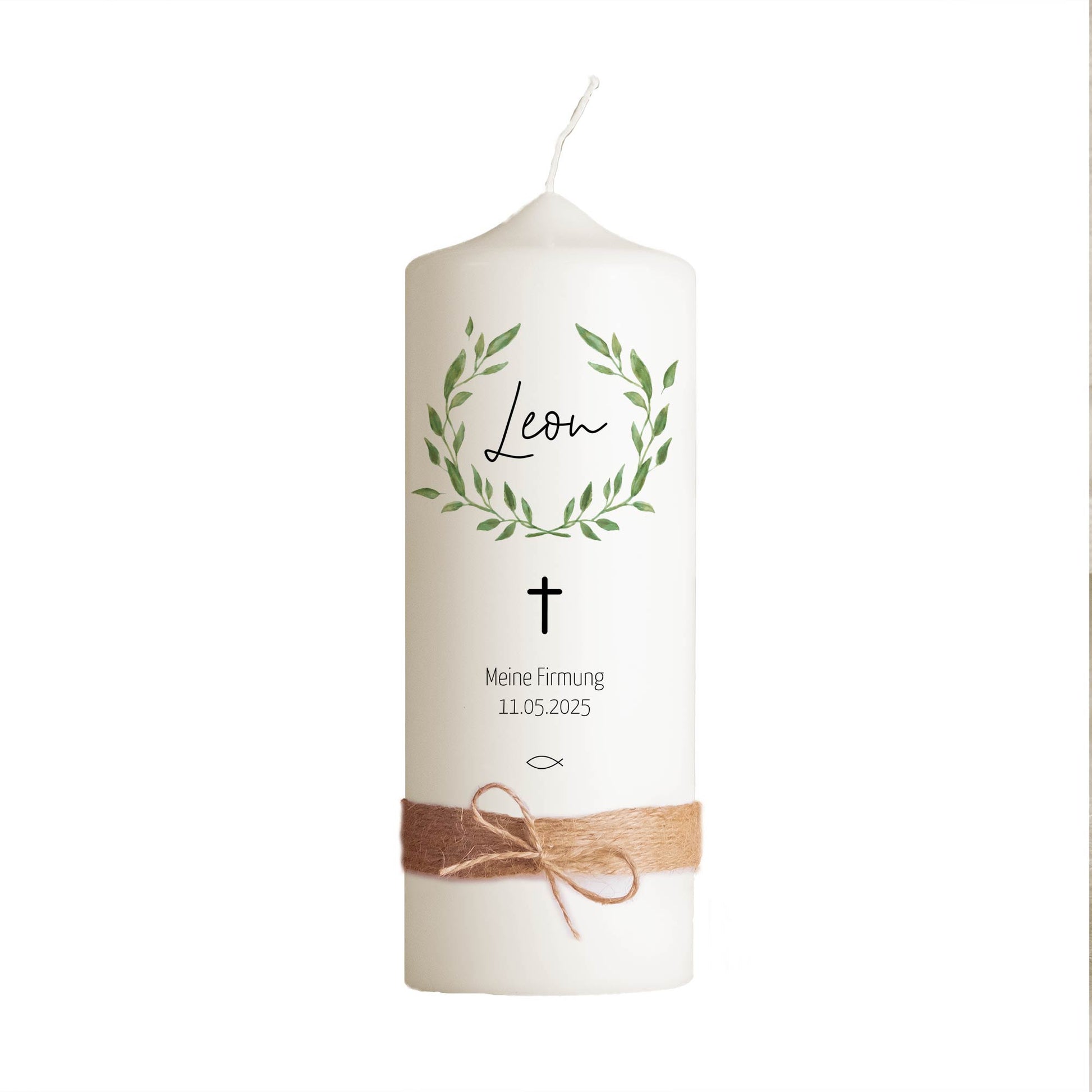 Personalisierte Firmkerze Blätter | Geschenk zur Firmung mit Name & Datum | Hochwertige Qualität | 15-40 cm Höhe