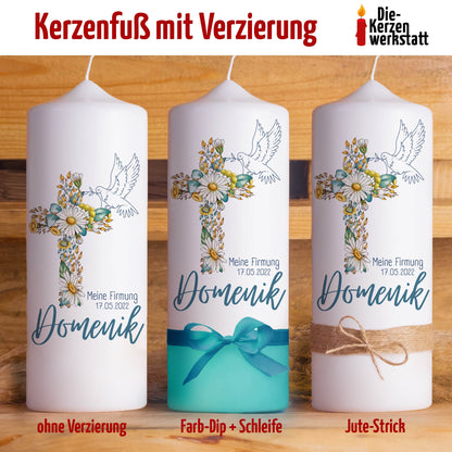 Firmkerze | Blütenkreuz | 15 - 30 cm Höhe | Personalisierte Kerze zur Firmung mit Name | Katholisch