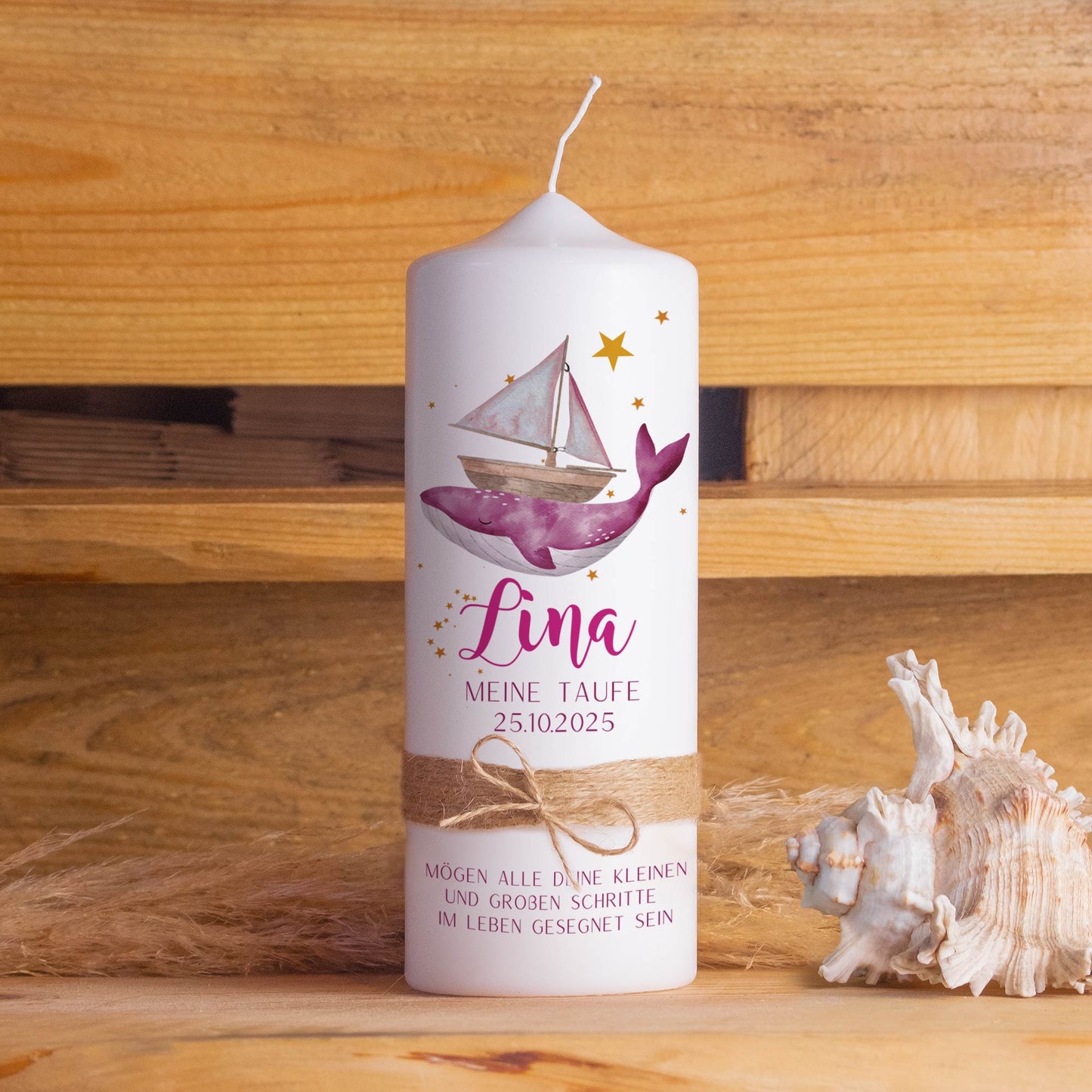 Personalisierte Taufkerze Boot Pink