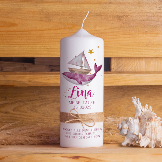 Personalisierte Taufkerze Boot Pink