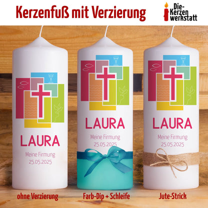 Personalisierte Firmkerze Bunt | Geschenk zur Firmung mit Name & Datum | Hochwertige Qualität | 15-40 cm Höhe