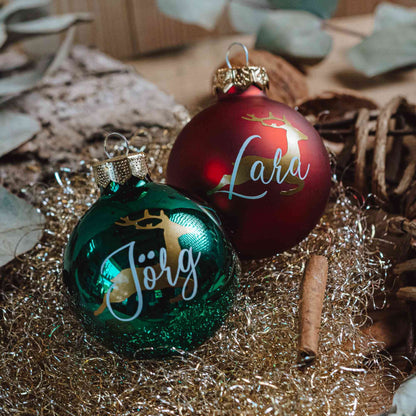 Personalisierte Weihnachtskugel mit Namen + Rentier ∅ 6-8cm | Wunschmotiv |  Personalisiertes Geschenk | Weihnachtsbaum | Tannenbaumkugel |  Christbaumkugel