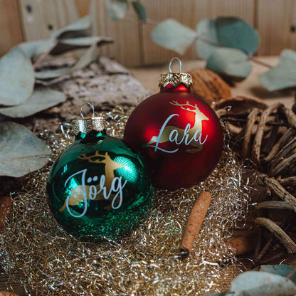 Personalisierte Weihnachtskugel mit Namen + Rentier ∅ 6-8cm | Wunschmotiv |  Personalisiertes Geschenk | Weihnachtsbaum | Tannenbaumkugel |  Christbaumkugel