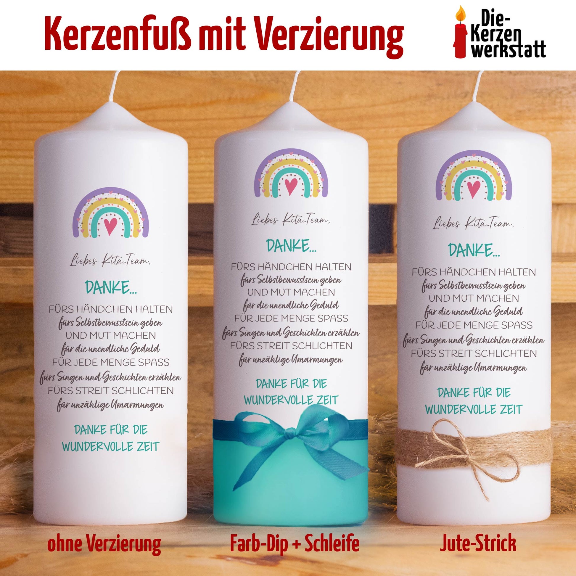 Kita Regenbogen Abschiedskerze 25 cm – Danke Kita, Krippe & Co.