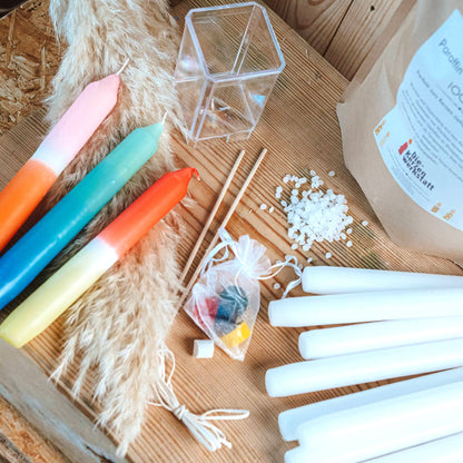 DIP DYE DIY Set: Kerzen bunt gestalten und gießen | Bastelset | Kerzen herstellen | Für 10 Tauch Kerzen und 1 gegossene Kerze