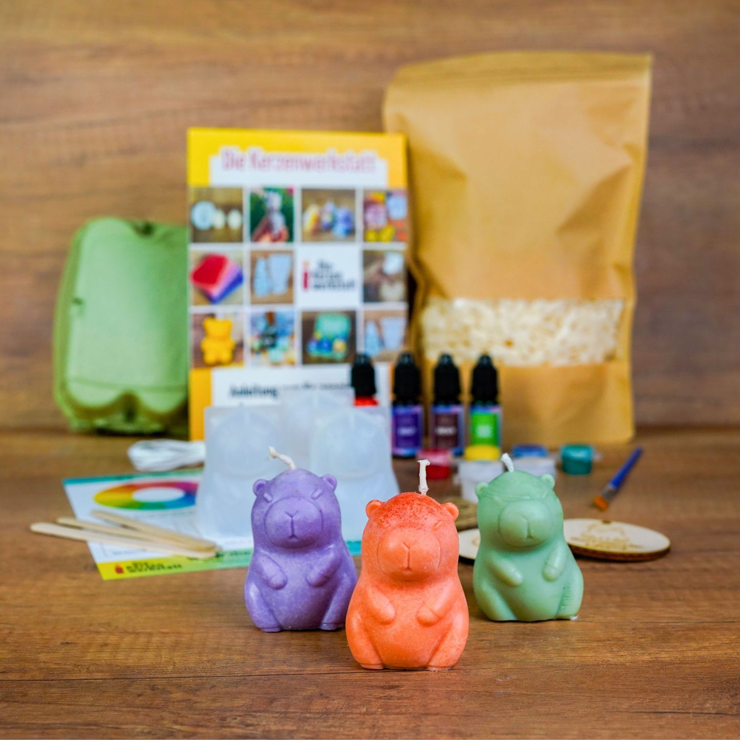 DIY Capybara Kerzen Bastelset – Limitiertes Rapswachs Set mit 3 Silikonformen & Farben | Kerzen selber machen Trend