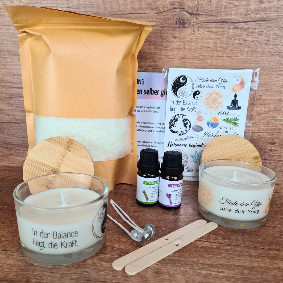 DIY Duftkerzen Set „Yin & Yang“ | Kerzen im Glas selber machen | Ausgleichende Düfte: Lavendel & Citronella
