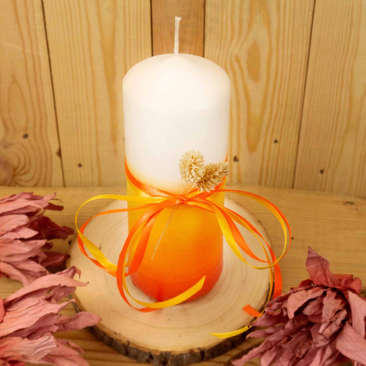 Dipkerze Weiß-orange | 20 cm | Stumpenkerze | Geschenkidee