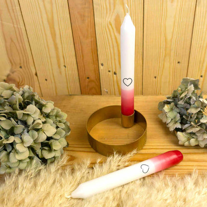 4er Set: Getauchte Stabkerzen | Rot mit Herz | 17 cm | Dip Dye | Glückskerze | Bunt | Geschenkidee