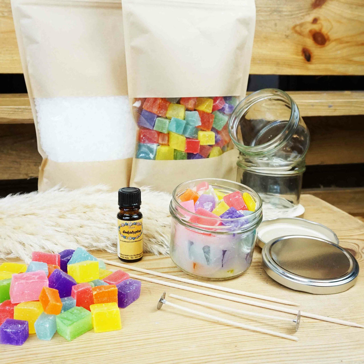DIY-Bastelset: Duftkerzen selber machen – für 7 bunte Duftkerzen im Glas – Die-Kerzenwerkstatt