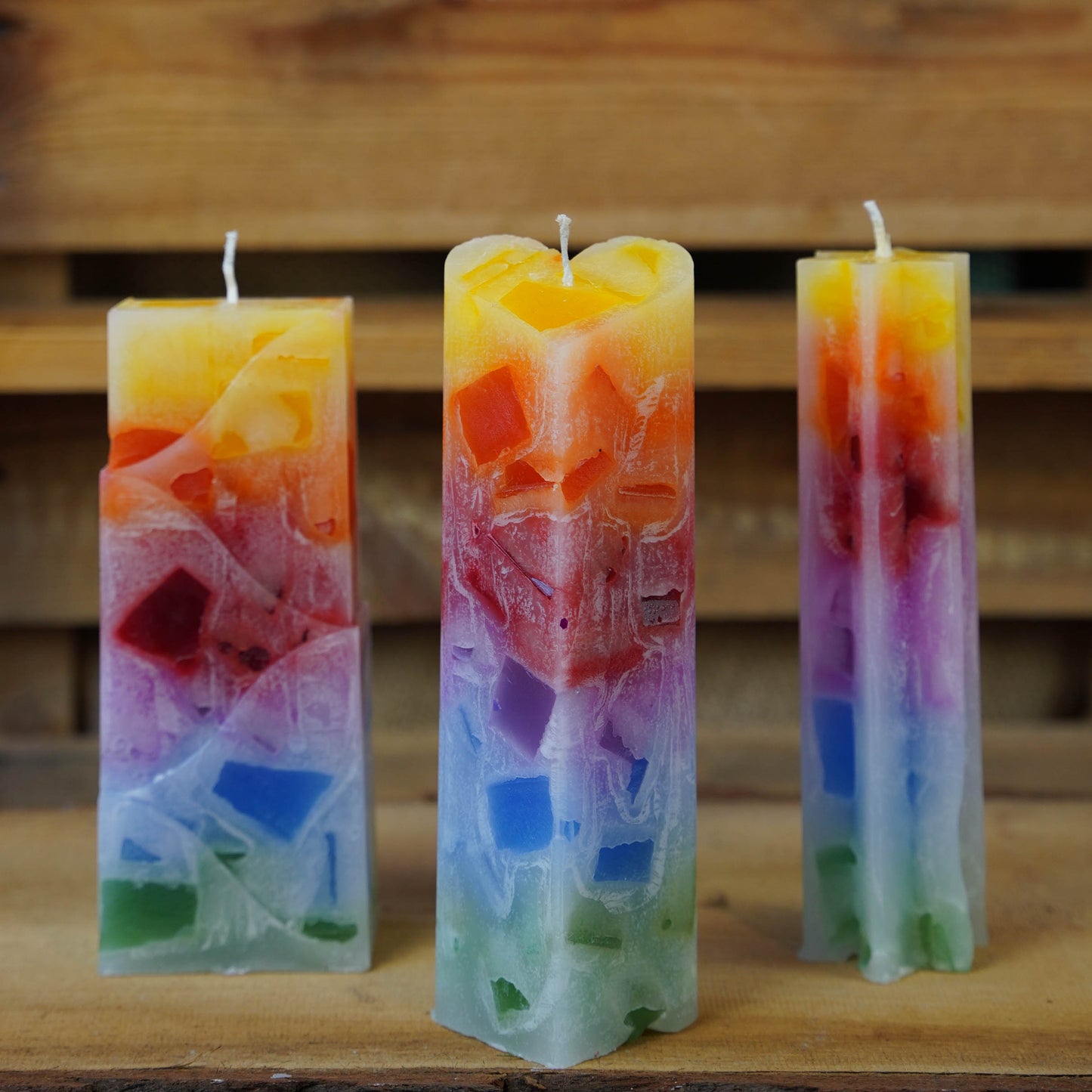 Wachswürfelkerze l Regenbogen l Verschiedene Formen l Stumpenkerze Groß Bunt | Geschenk Geburtstag l Handarbeit l bunte Kerze l Dekoration