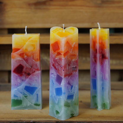 Wachswürfelkerze l Regenbogen l Verschiedene Formen l Stumpenkerze Groß Bunt | Geschenk Geburtstag l Handarbeit l bunte Kerze l Dekoration