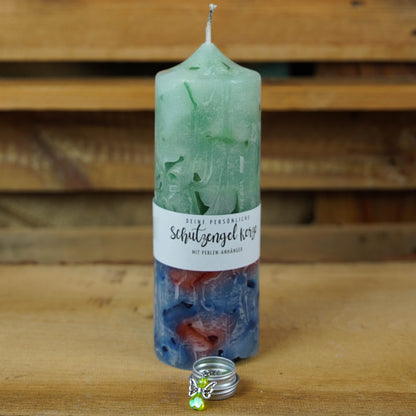 Schutzengel-Kerze | Elemente | mit Perlen-Anhänger | Wachswürfel | Stumpenkerze | Groß Bunt | Geschenk