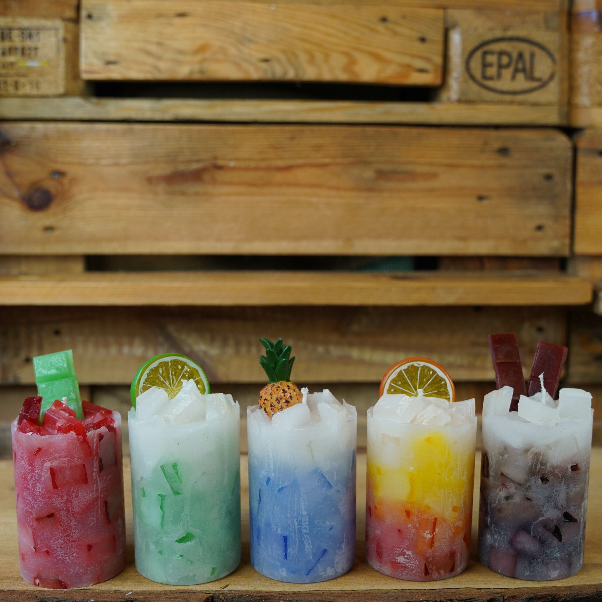 Cocktailkerze l Wachswürfelkerze l Stumpenkerze groß Bunt | Geschenk Geburtstag l Handarbeit l bunte Kerze l Cocktails
