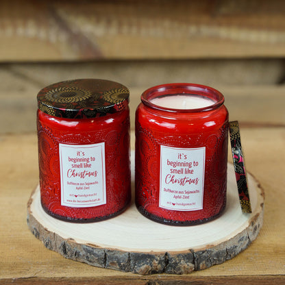 Duftkerze im Glas aus Sojawachs - Apfel-Zimt | weihnachtlicher Duft im Glas | Kerze im Glas | Bunte Kerze | Geburtstagsgeschenk | Weihnachten