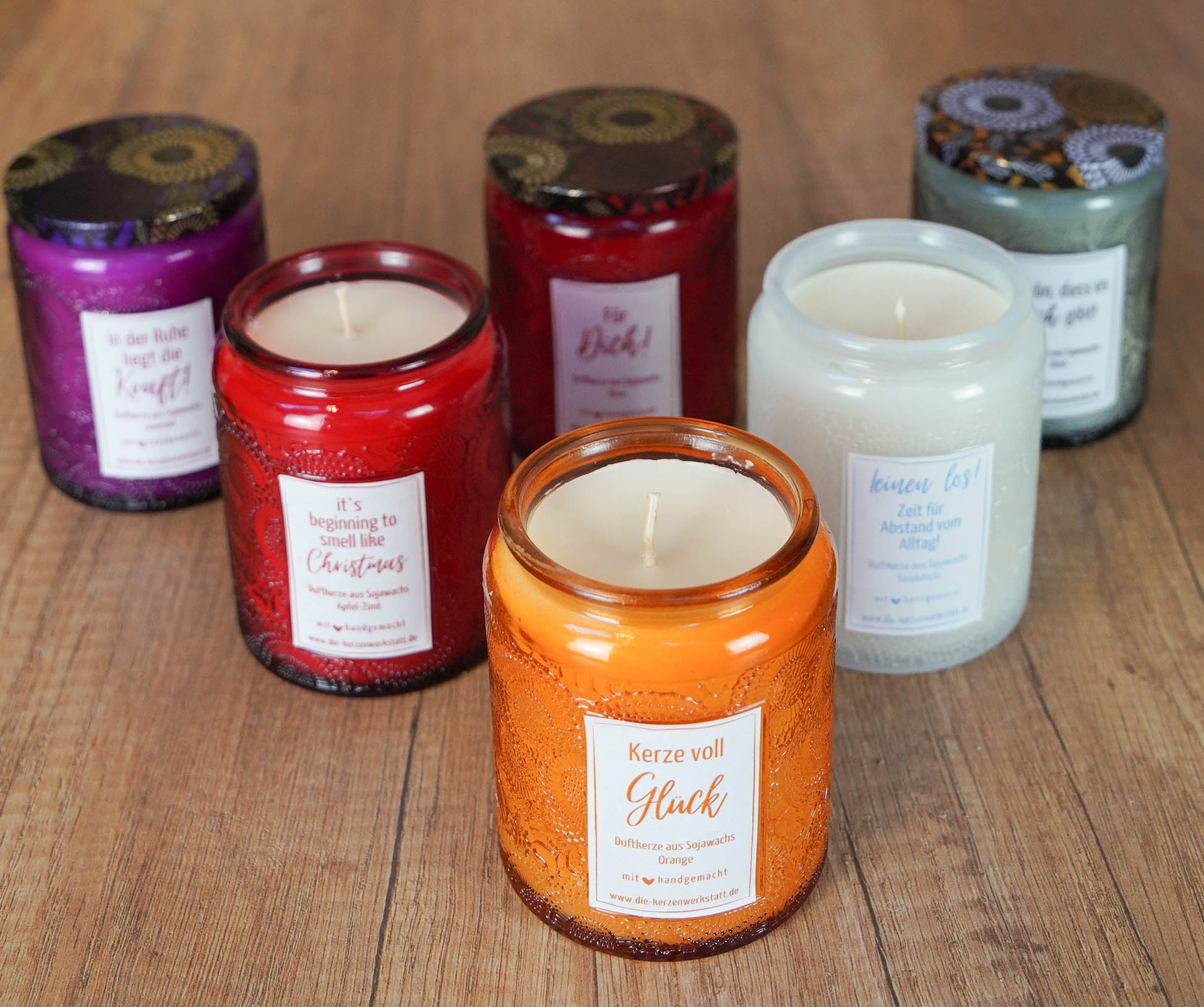 Duftkerze im Glas aus Sojawachs - Apfel-Zimt | weihnachtlicher Duft im Glas | Kerze im Glas | Bunte Kerze | Geburtstagsgeschenk | Weihnachten